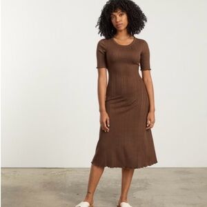 NWT Everlane Large Brown Ribbed Midi Dress Partial Open Back Bra Friendly